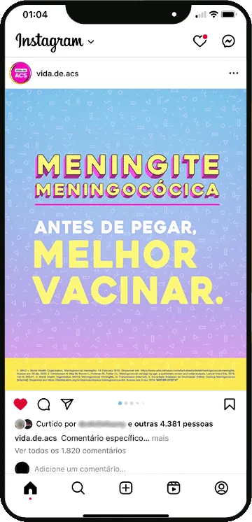 Post do @vida.de.acs no Instagram sobre meningite