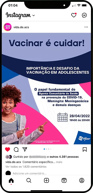 Post da campanha sobre vacinas no Instagram do @vida.de.acs